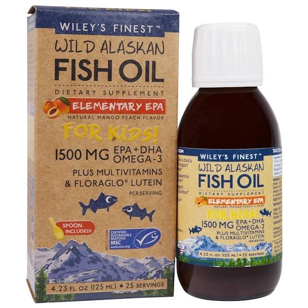 Wiley's Finest, Wild Alaskan Fish Oil, For Kids!, Elementary EPA, Natural Mango Peach Flavor, 1,500 mg, 125 ml
