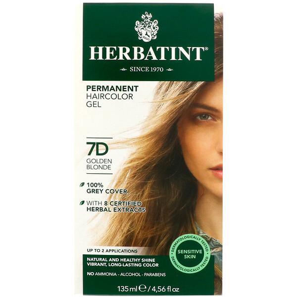 Herbatint, Permanent Haircolor Gel, 7D, Golden Blonde, 135 ml