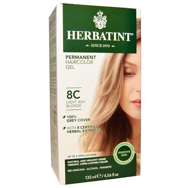 Herbatint, Permanent Haircolor Gel, 8C, Light Ash Blonde, 135 ml