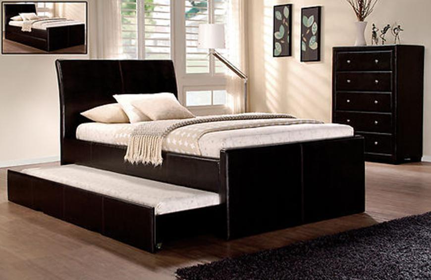 Istyle Lecca King Single Trundle Storage Bed Frame Pu Leather Brown