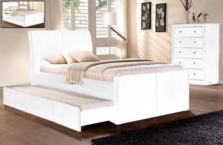 Istyle Lecca King Single Trundle Storage Bed Frame Pu Leather White