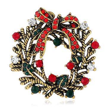 3PCS Christmas Wreath Festive Brooch Pin Gift Shirt Collar Brooch GOLD COLOR