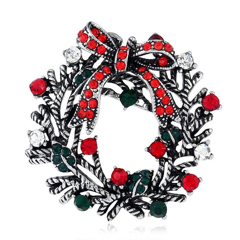 3PCS Christmas Wreath Festive Brooch Pin Gift Shirt Collar Brooch SILVER COLOR