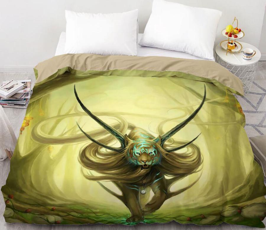 3D Long Hair Long Horns Tiger 8862 Quilt Cover Set Bedding Set Pillowcases 3D Duvet cover