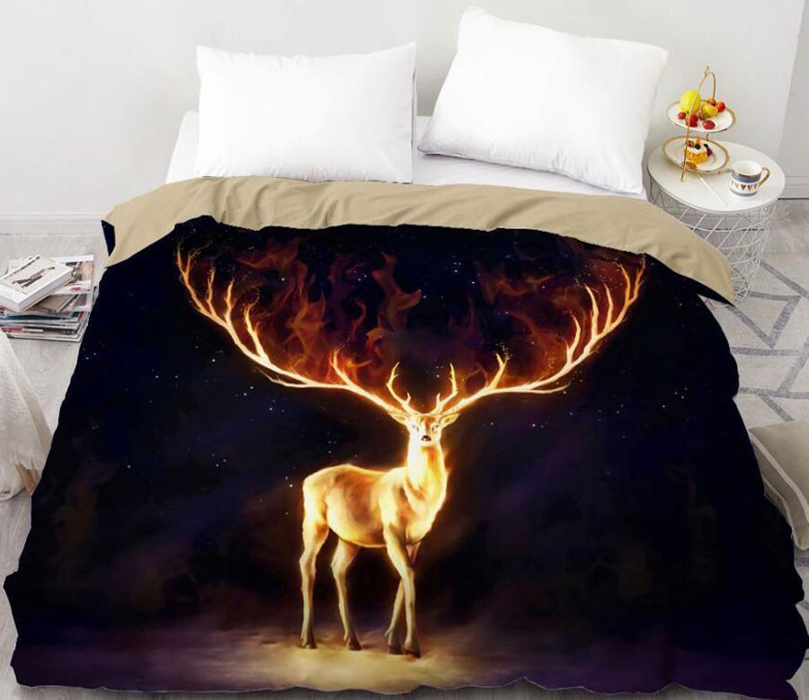 3D Deer Golden Light Antlers 8861 Quilt Cover Set Bedding Set Pillowcases 3D Duvet cover