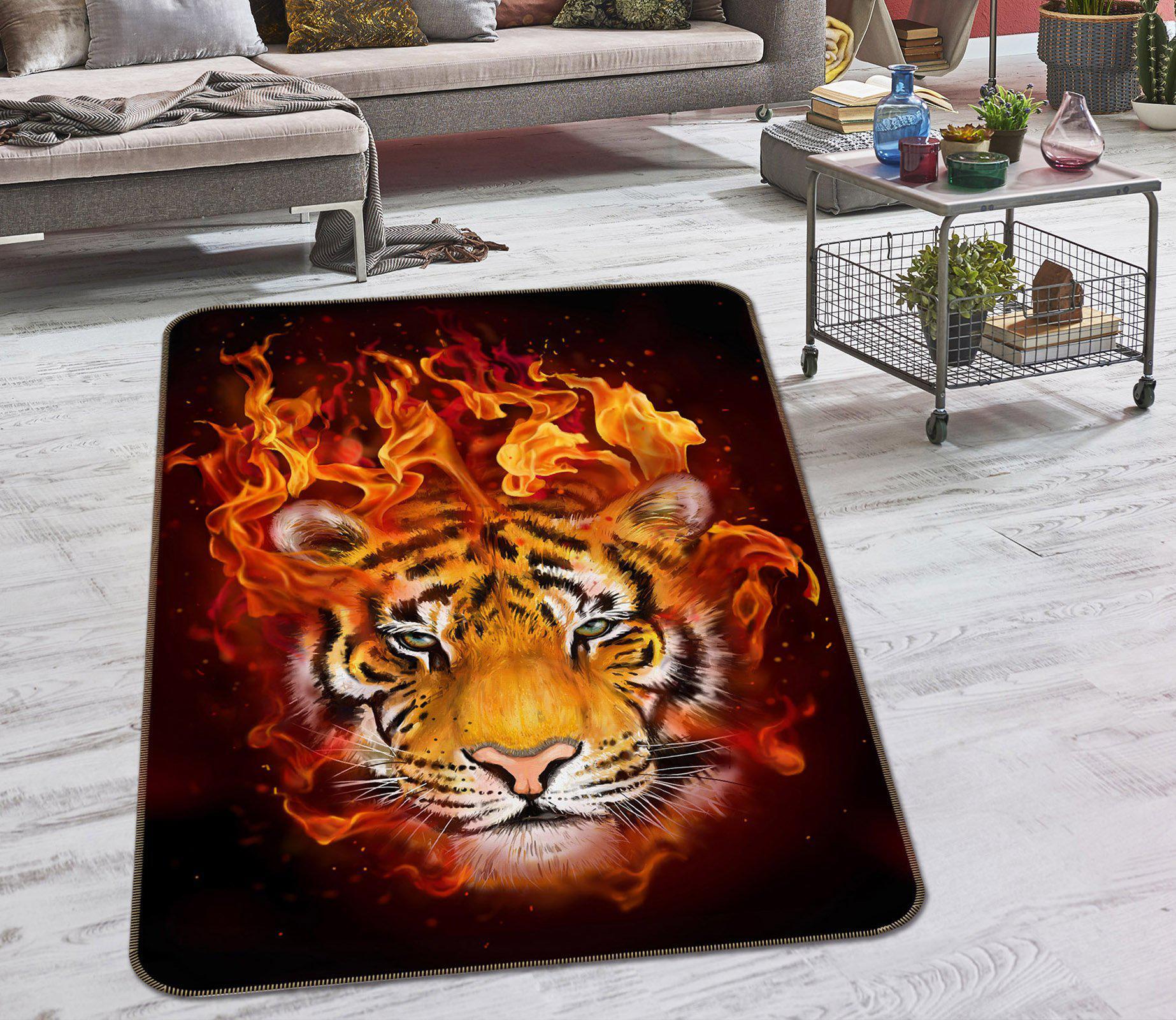 3D Flame Tiger 199 Animal Non Slip Rug Mat, 160cmx240cm (63''x94.5'')