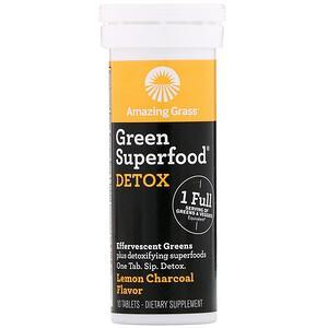 Amazing Grass, Green Superfood, Effervescent Greens Detox, Lemon Charcoal Flavor, 10 Tablets