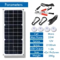 25W DUO Output 12V DC 5V USB Mono?Solar Power Charging Panel w Suckers & Carabiner for DUO Output for 12V 5V Camping Fan/Lamp/Power Generator System For iPhone Huawei(solar panel only)