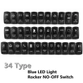 1pcs Universal Waterproof 12/24V 5 Pin Dual Blue LED Laser Etched Word Rocker Switch 11 Types(blue,cooling fans)