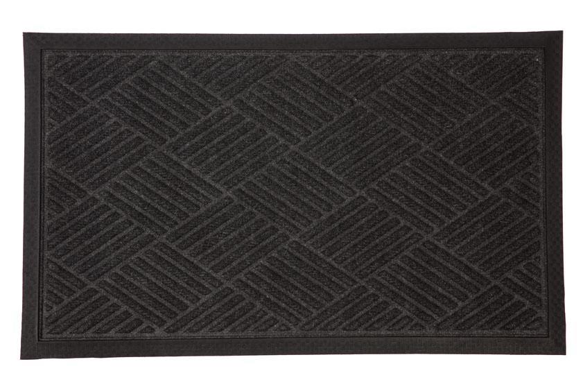 Ellora Charcoal Striped Polypropylene Doormat, Thin Welcome Entry Mat 45x75 cm