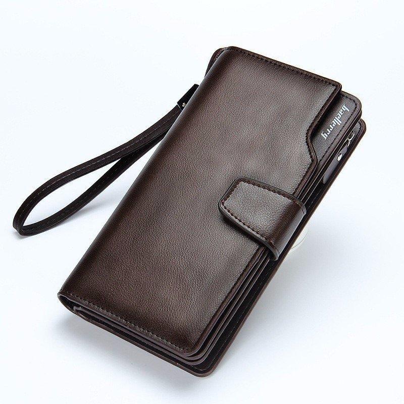 Men Business Leather Long Wallet Clutch Purse Bag ID Credit SIM Card Holder For iPhone Samsung DARK BROWN COLOR