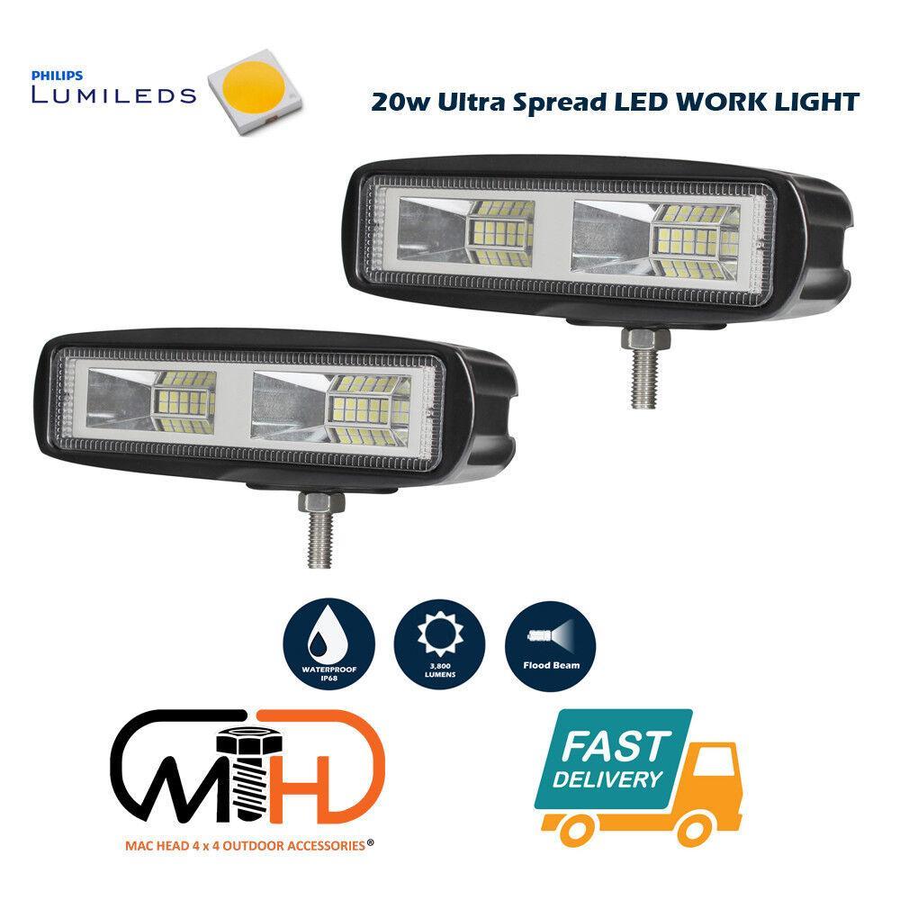 Pair 6inch 20w LED Work Driving Light Bar Ultra Flood Beam Lamp Reverse Offroad