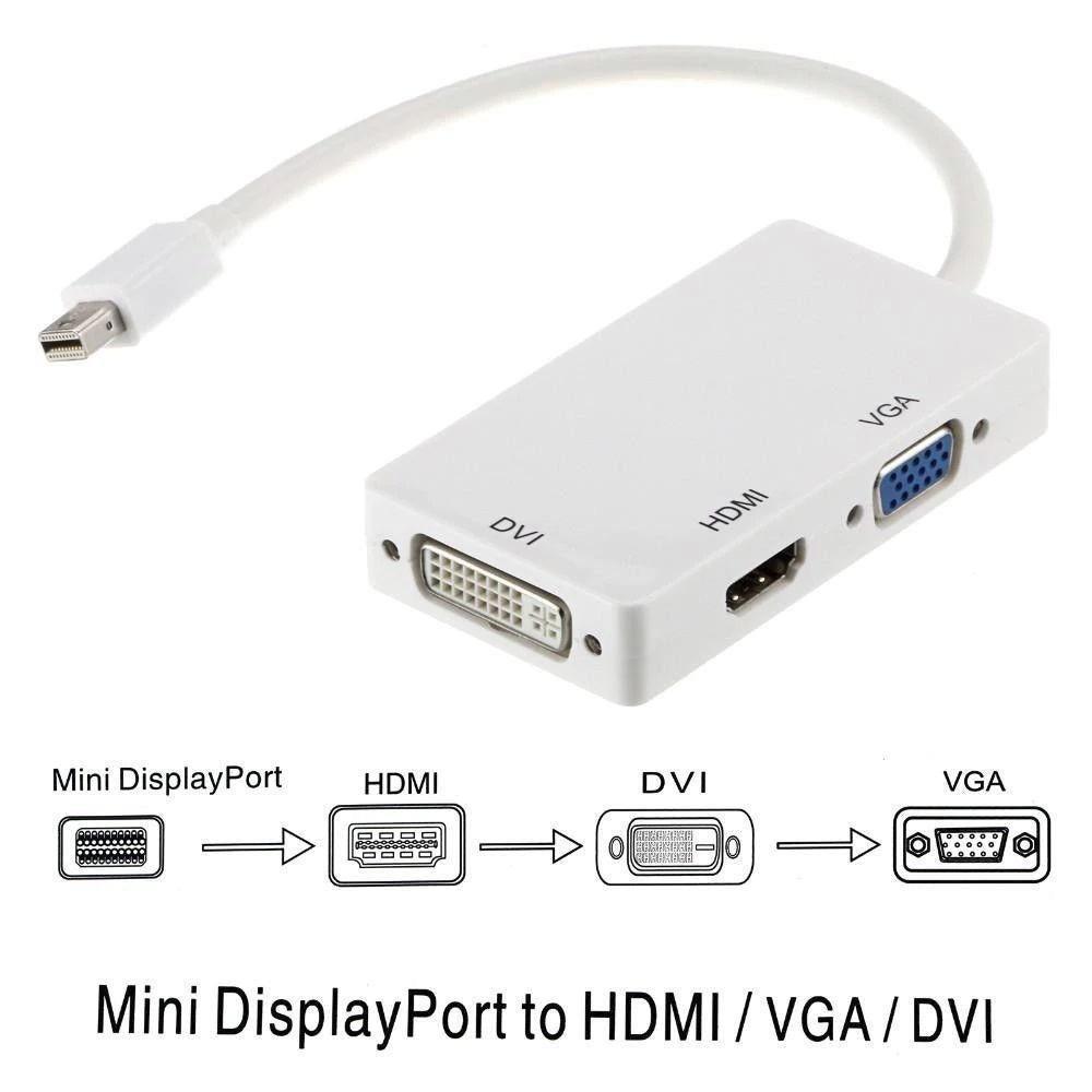3 in 1 Mini Displayport DP Thunderbolt to HDMI DVI VGA Adapter Cable for MacBook