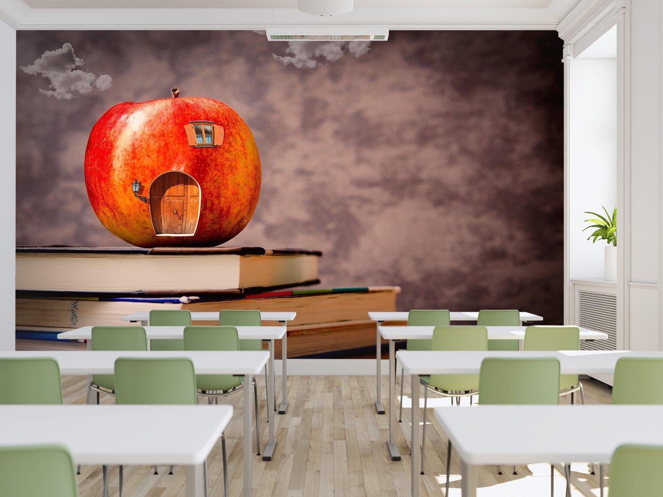 3D Business Wallpaper Apple house with books 02 Wall Murals Woven paper (need glue), XL 208cm x 146cm (WxH)(82''x58'')