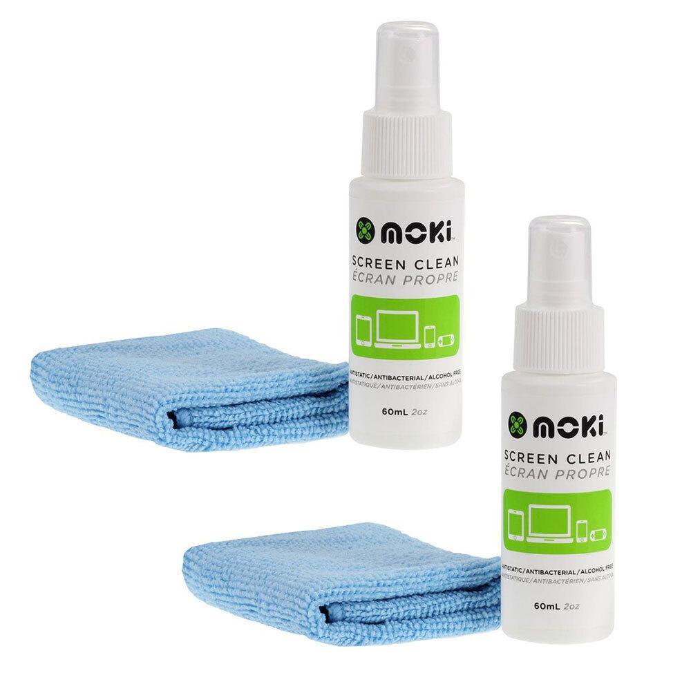 2PK Moki Screen Cleaning Spray 60ml w/Microfibre Cloth for TV/Smartphone/Laptop