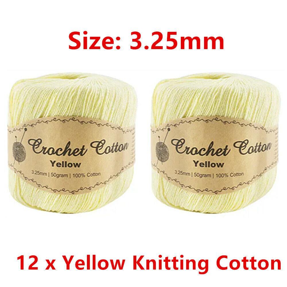 12 x Yellow 3.25mm Crochet Knitting Cotton 50g Crafting String Sewing Scarf Art