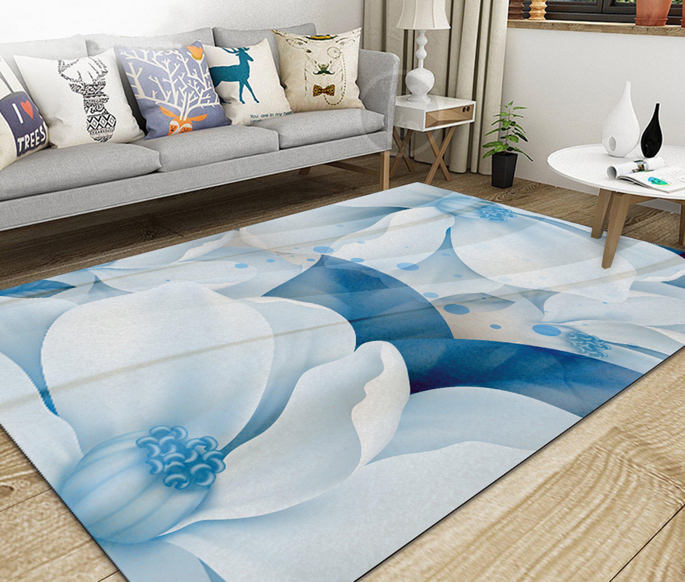 3D Home Carpet White Flower WG425 Non Slip Rug Mat, 40cmx60cm (15.7"x23.6")