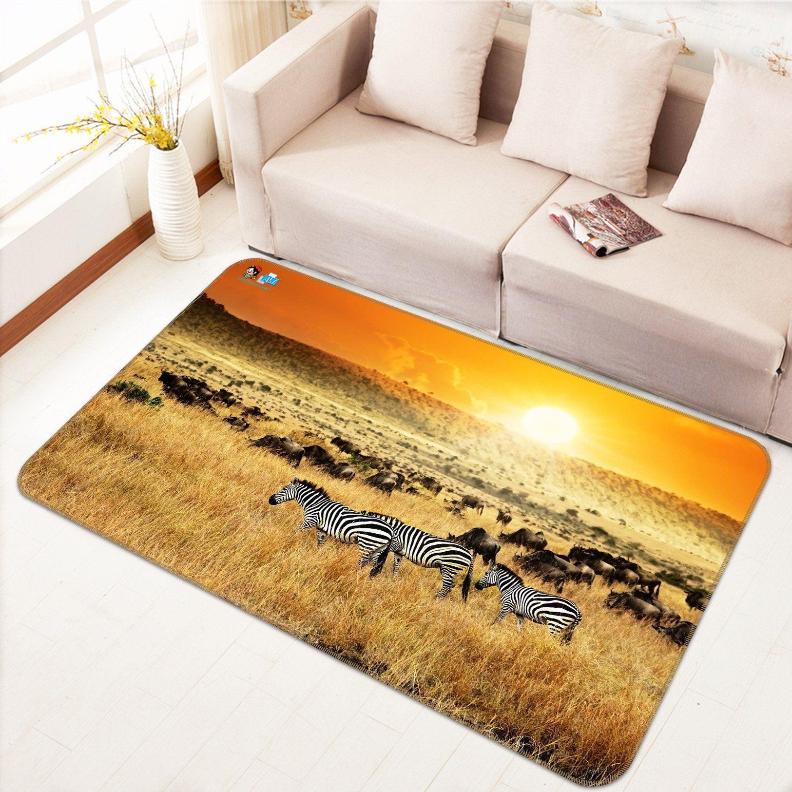 3D Home Carpet Sunset Zebra 399 Non Slip Rug Mat, 160cmx240cm (63"x94.5")