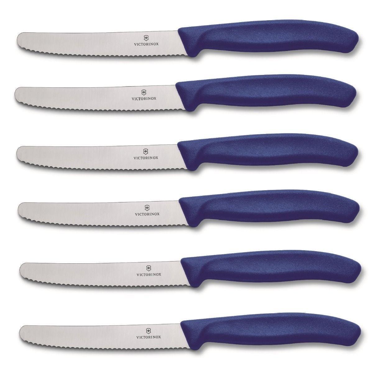 VICTORINOX STEAK AND TOMATO KNIFE 11cm WAVY EDGE - SET of 6-Blue