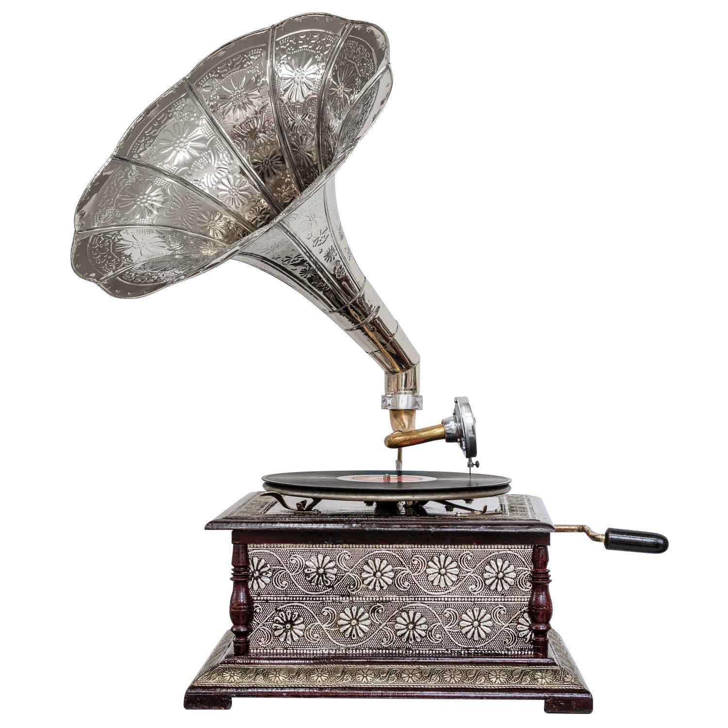 Etched Silver Horn Gramophone