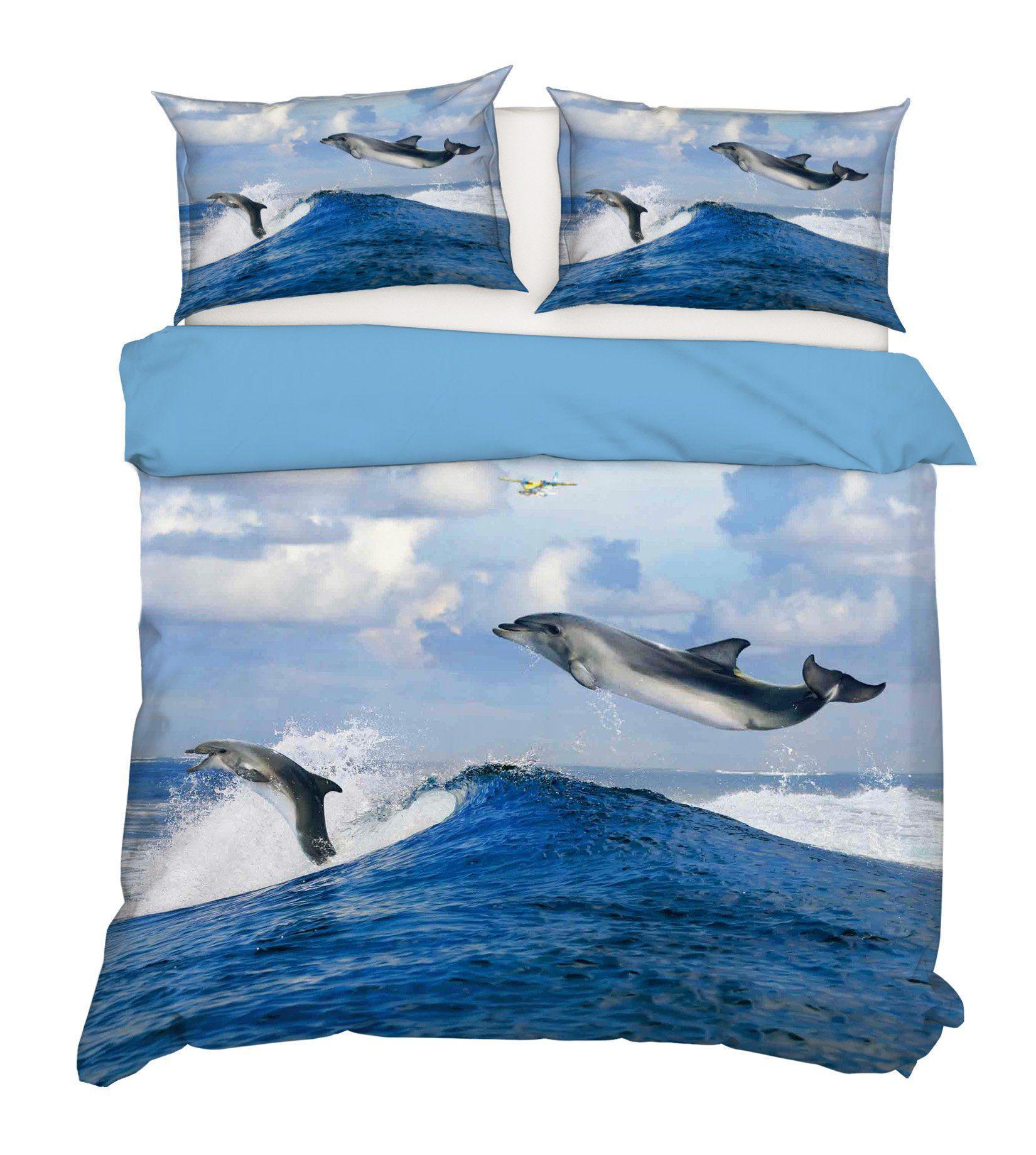 3D Bedding Sheet Flying Dolphins 008 Quilt Cover Set Bedding Set Pillowcases 3D Duvet cover