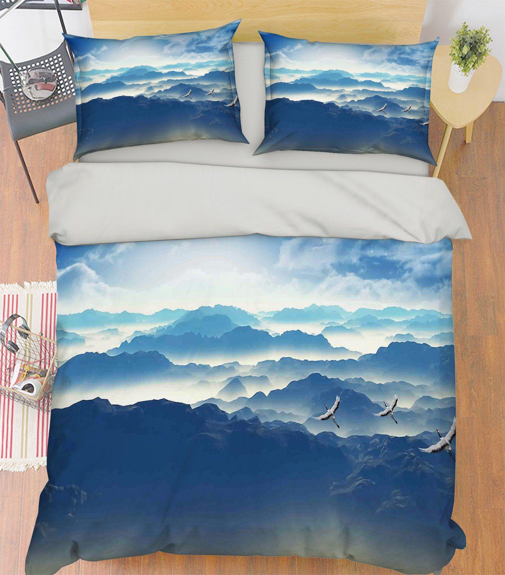 3D Bedding Sheet Mountains Flying Birds 232 Quilt Cover Set Bedding Set Pillowcases 3D Duvet cover