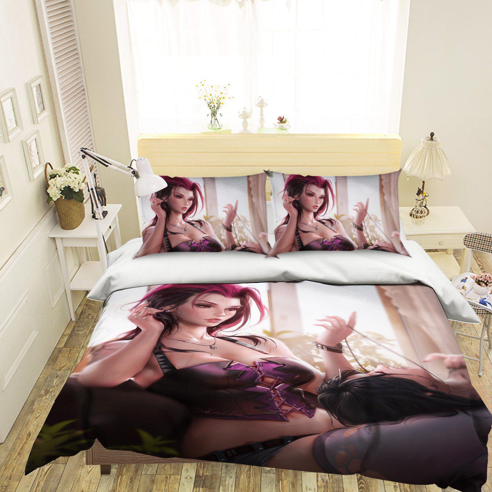 3D Bedding Sheet Glamour Woman 078 CG Anime Bed Pillowcases Quilt Cover Set Bedding Set Pillowcases 3D Duvet cover,King Single