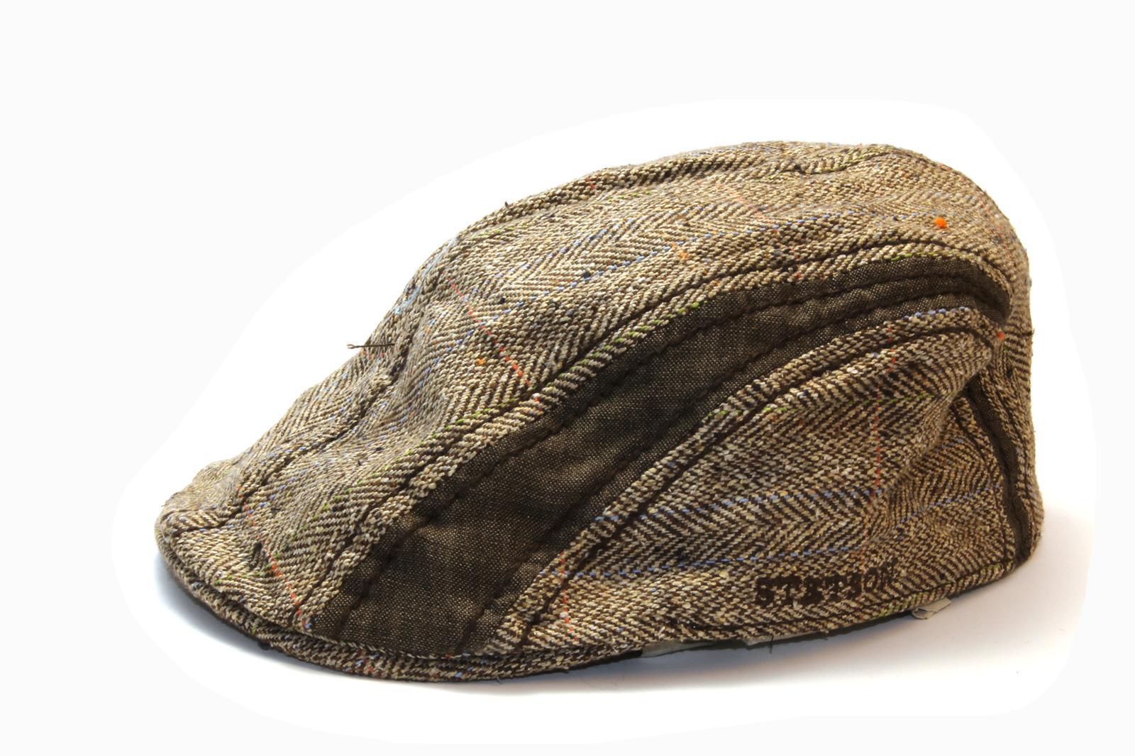 Stetson Mens Manatee Hat Flat Cap Ivy Golf Herringbone Wool Silk Linen - Beige - L