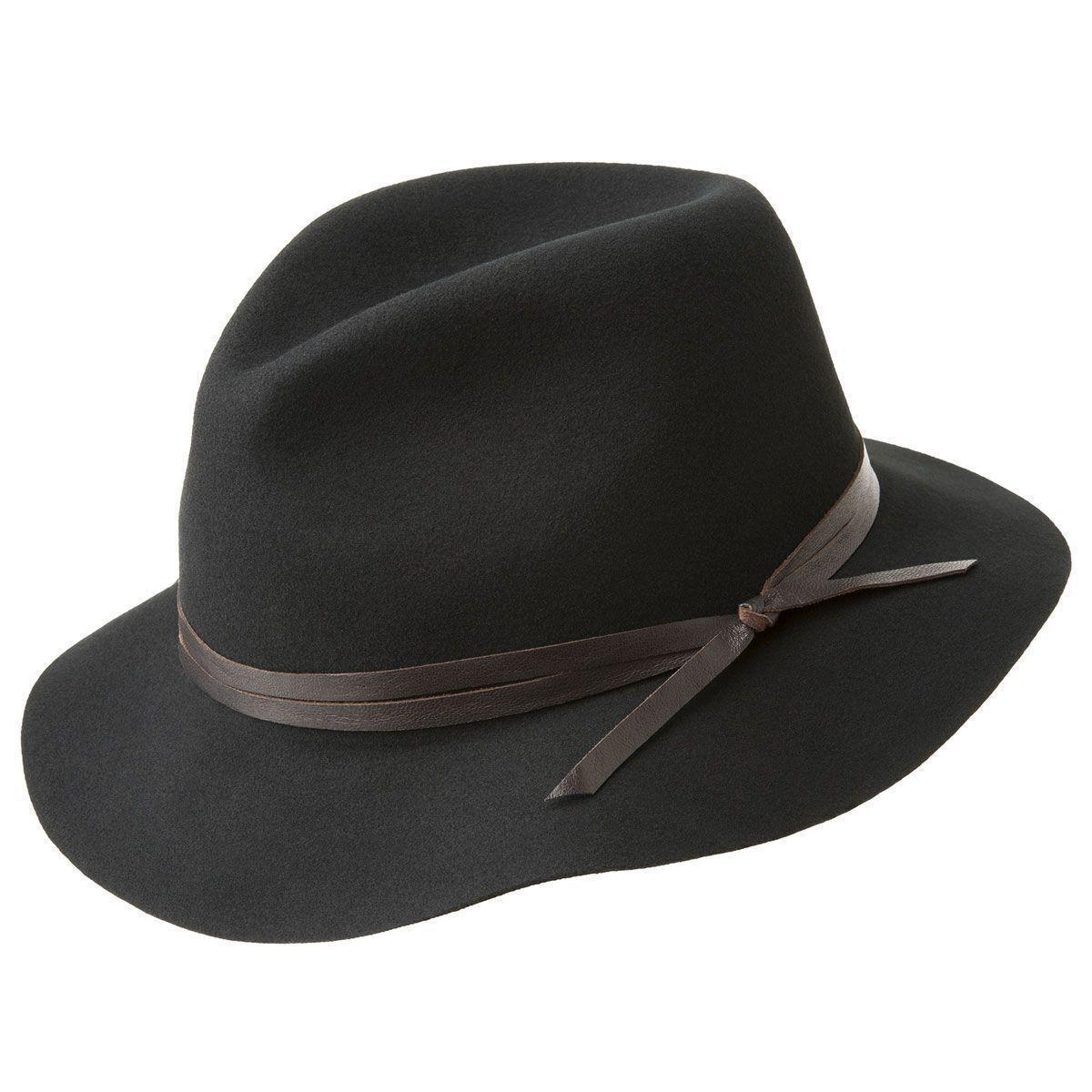 BAILEY Obie 100% Wool Felt Travel Hat Warm MADE IN USA Crushable 1371 Fedora - Black - S