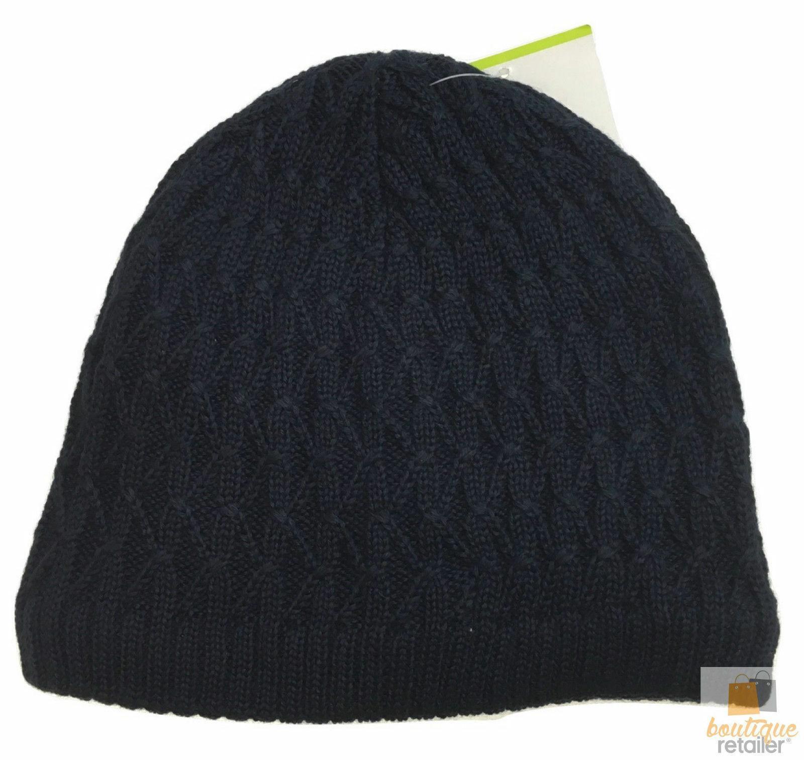 Wool Insulated Patterned Beanie Ski Thermal Insulation Hat Knit Wool - Navy
