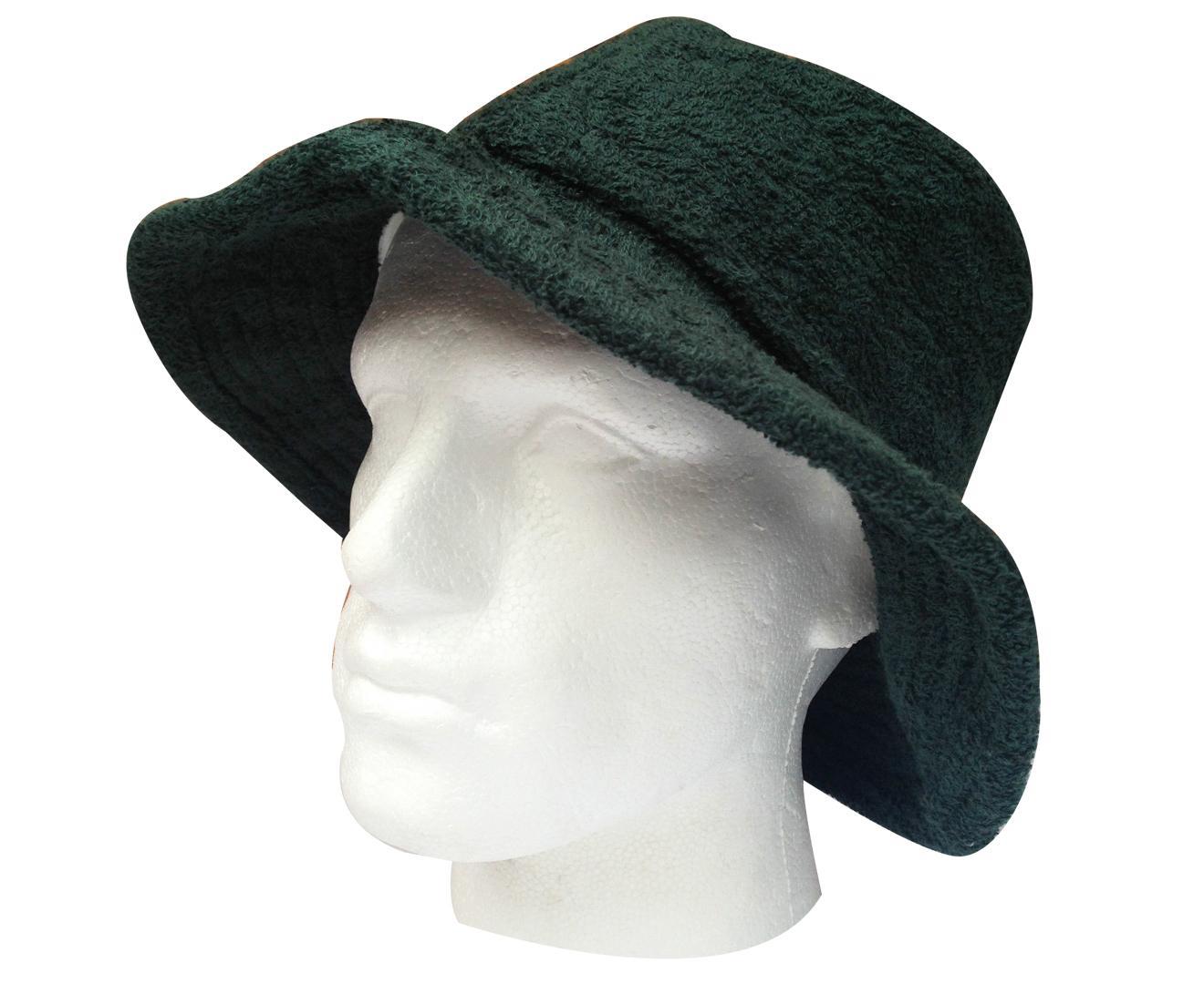 Terry Towelling BUCKET HAT Daggy Fishing Camping Lad Cap Retro 100% COTTON - Bottle Green - Large