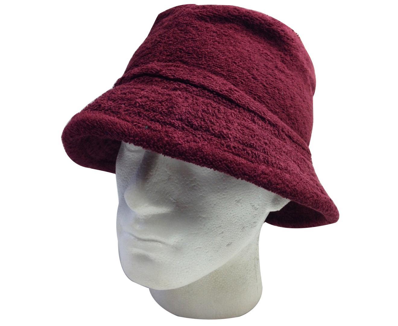 Terry Towelling BUCKET HAT Daggy Fishing Camping Lad Cap Retro 100% COTTON - Burgundy - Large
