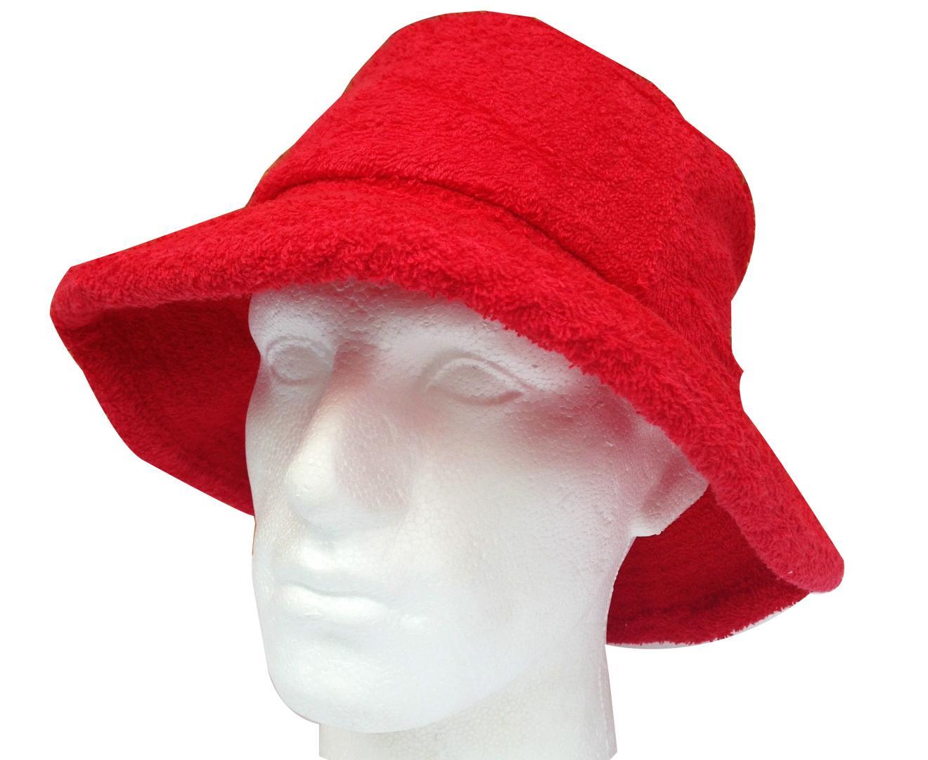 Terry Towelling BUCKET HAT Daggy Fishing Camping Lad Cap Retro 100% COTTON - Red - Large