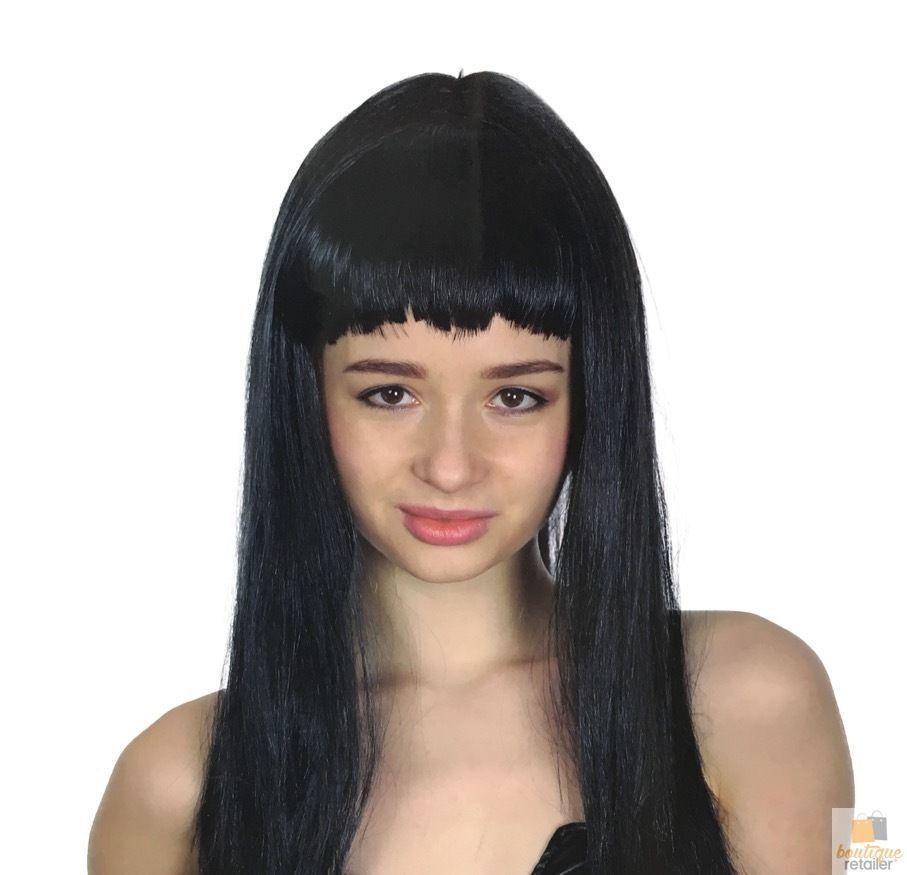 LONG WIG Straight Party Hair Costume Fringe Cosplay Fancy Dress 70cm Womens - Black (22450)