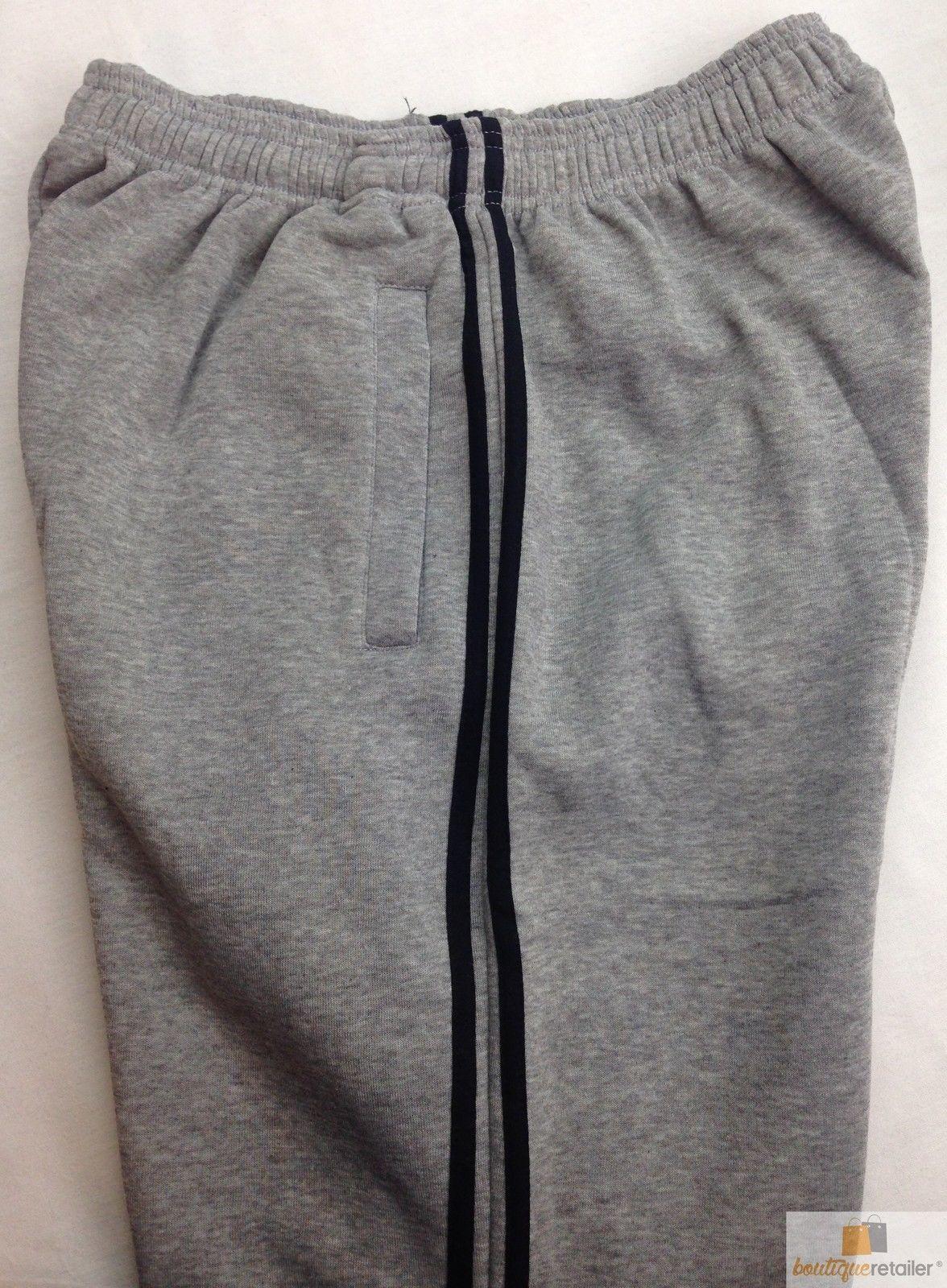 Mens TRACK PANTS Plain Striped Trousers Gym Sport Fleece Sweat Pants Tracksuit - Grey/Black Stripe (SW53) - S