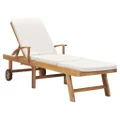 Sun Lounger with Cushion Solid Teak Wood Cream vidaXL