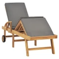Sun Lounger with Cushion Solid Teak Wood Dark Grey vidaXL