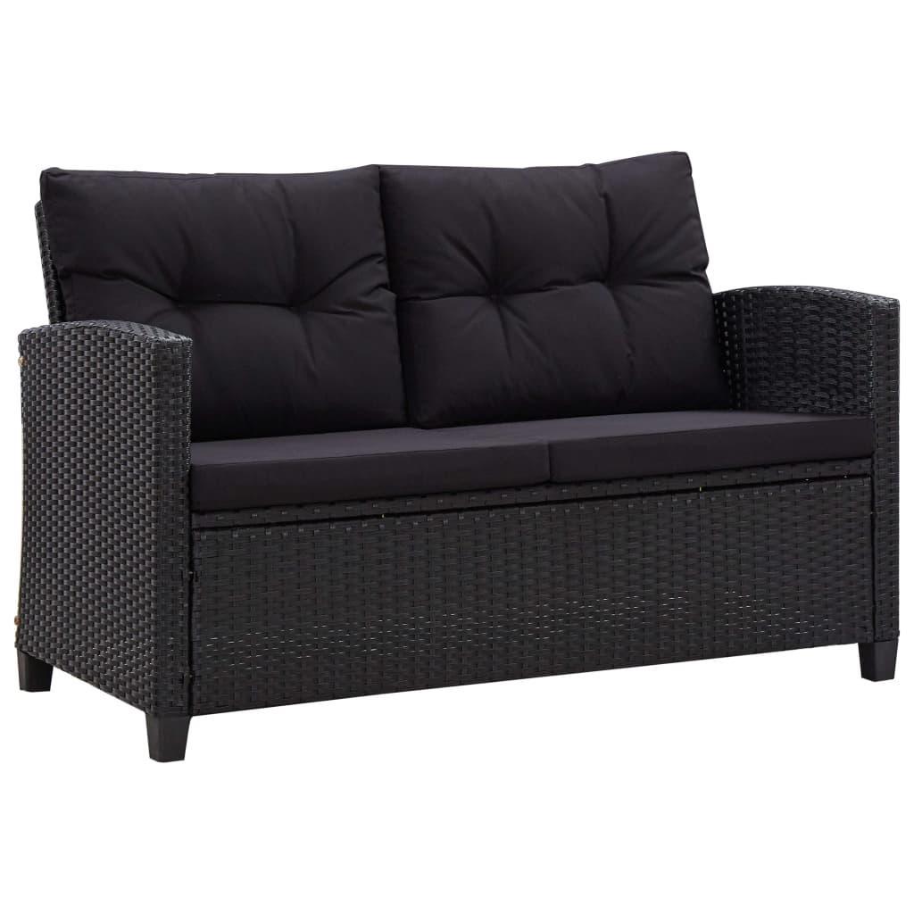 2-Seater Garden Sofa with Cushions Black 124 cm Poly Rattan vidaXL