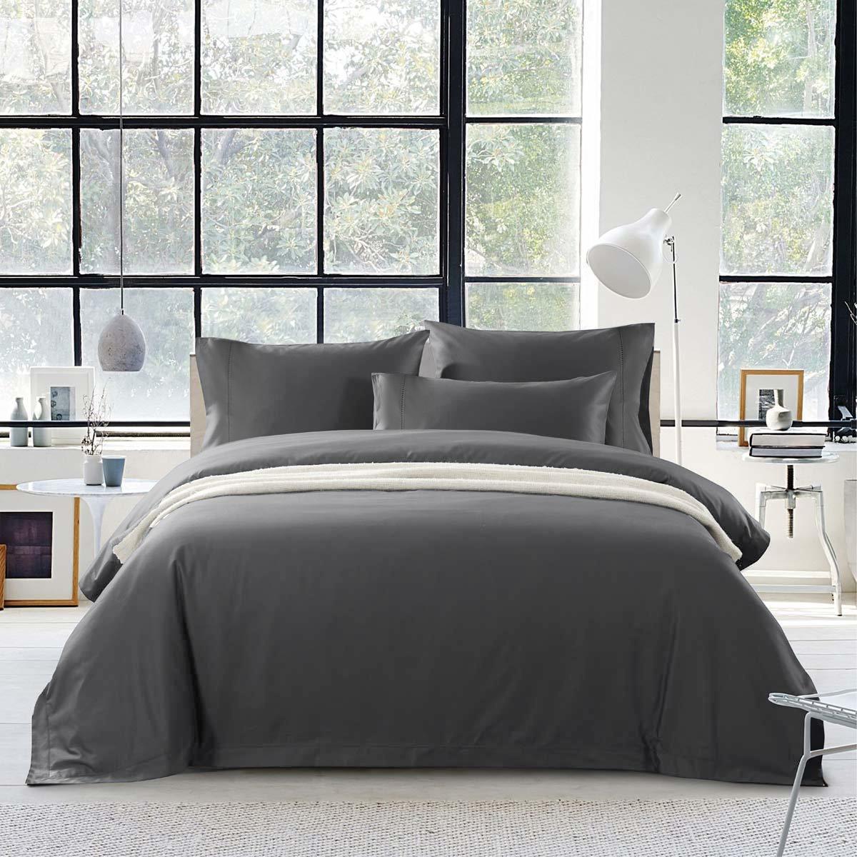 Ramesses Elite Spring Fresh Egyptian Cotton Sateen Quilt Cover Set 1500TC Queen Charcoal
