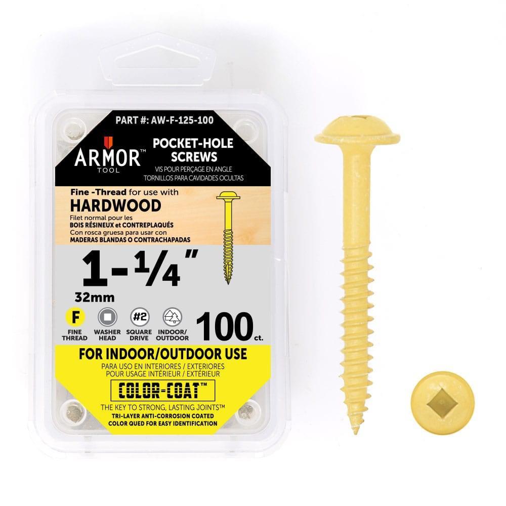 Armor Tool Pocket Hole Screw 32mm Fine-Thread - 100pk Pocket Hole Screws