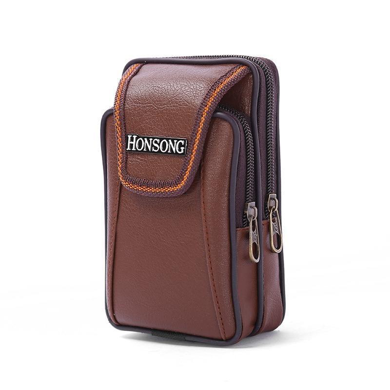 3Pcs Faux Leather Casual Double Zipper Phone Bag Waist Bag For Men