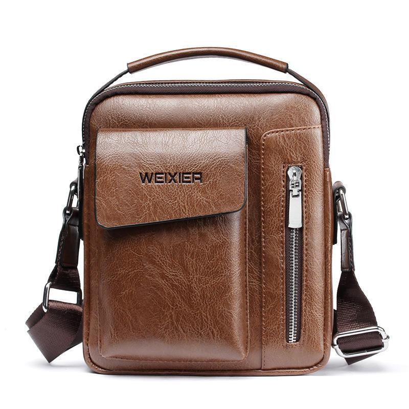 Men Pu Leather Vintage Handbag Retro Crossbody Bag Light-Brown