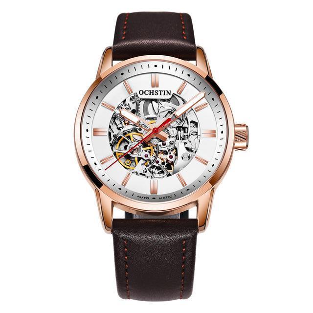 62001 Automatic Mechanical Watch Luminous Display Leather Strap Clock Men Wristwatch