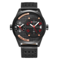 Dual Time Zone Men Quartz Watch Casual Style Leather Strap Sports Watch