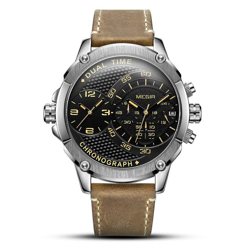2093 Dual Time Zones Chronograph Sport Watch Clock Quartz Wristwatch