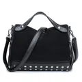 Vintage Rivet Boston Handbag Shoulder Bag For Women Black