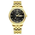 8215 Casual Style Men Wrist Watch Gold Case Full Steel Band Quartz Watch