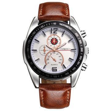 Business Style Men Wrist Watch Decorate Three Dials Leather Strap Quartz Watches