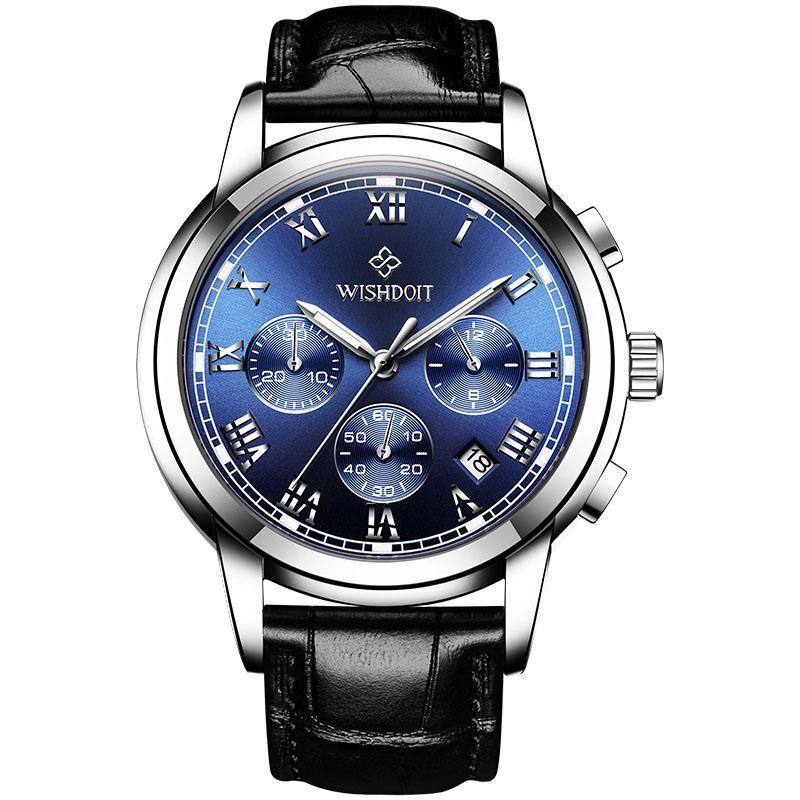 Wsd-0016 Men Watch Fashion Chronograph Leather Strap Wristwatch