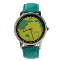 Fashion Earth Map Design Bronze Round Case Fabric Quartz Watch GREEN COLOR